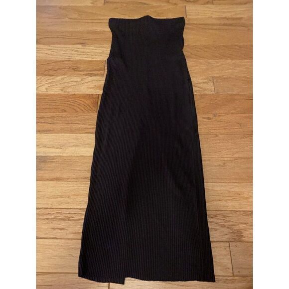 Zara, women's brown ribbed bodycon strapless midi dress with high slit back sz M - Picture 1 of 10